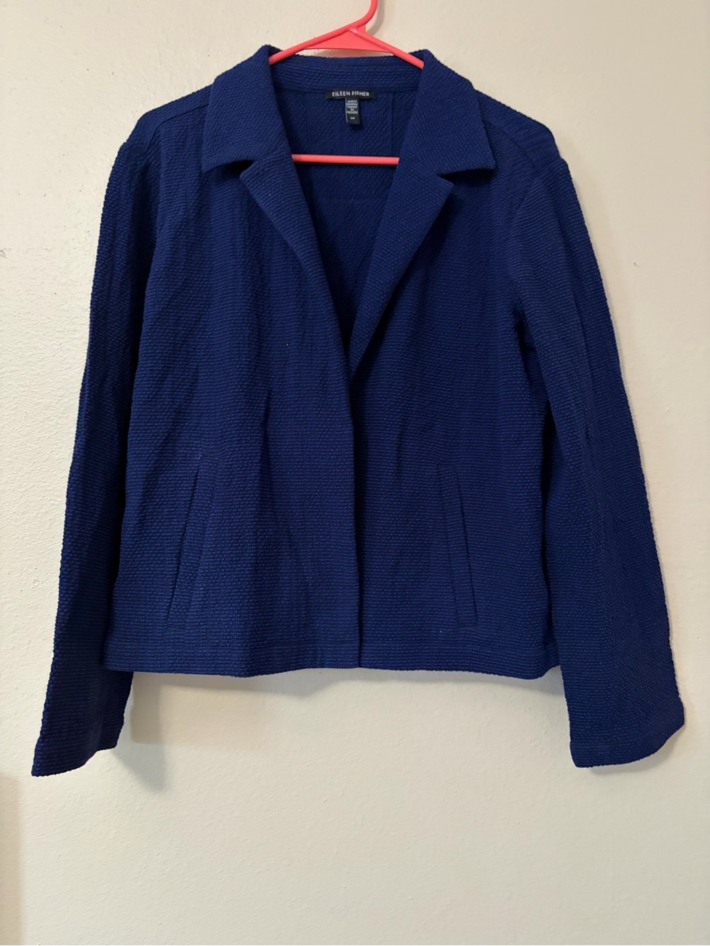 EILEEN FISHER Deep Blue Textured Open-Front Blazer